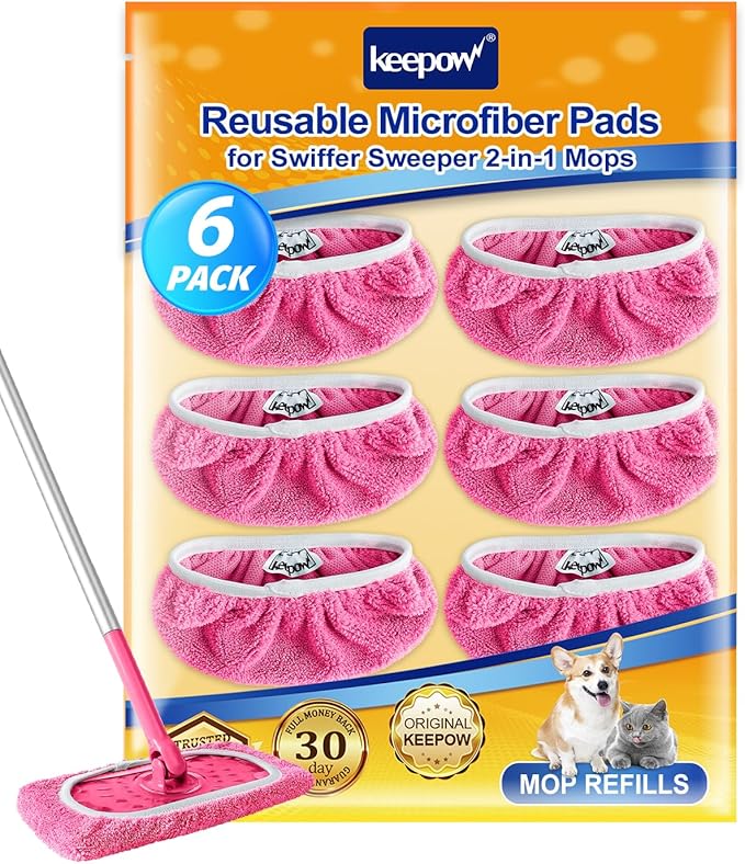 KEEPOW 6 Pack Reusable Mop Pads Compatible
