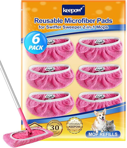 KEEPOW 6 Pack Reusable Mop Pads Compatible