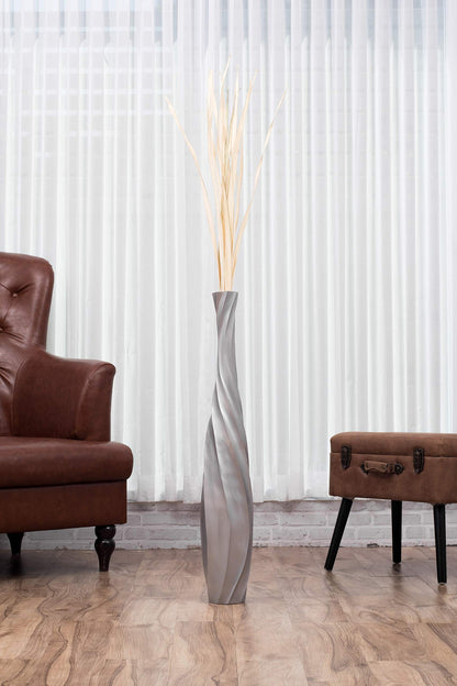Leewadee Large Silver Home Decor Floor Vase - Wooden 34 inch Tall Farmhouse Decor Flower Holder for Fake Plant and Pampas Grass