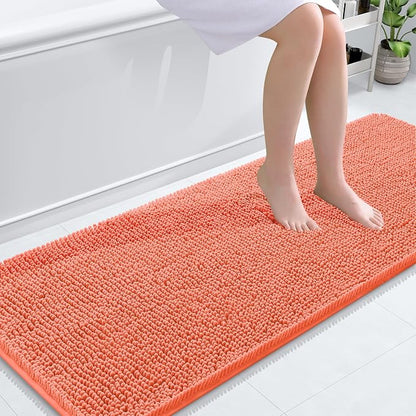 OLANLY Bathroom Runner Rugs 59x24, Extra Soft Absorbent Chenille Bath Rugs, Rubber Backing Quick Dry, Machine Washable Long Bath Mats for Bathroom Floor, Tub and Shower, Home Decor Accessories, Coral