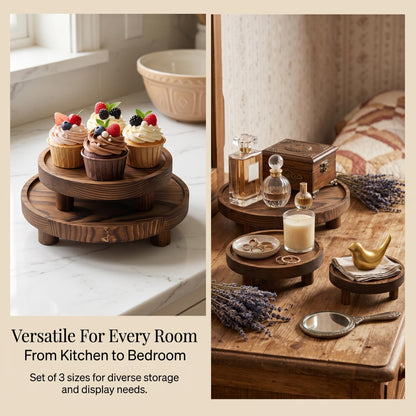 Knowearth 6 PCS 5/6/8 Inch Wooden Risers for Display Wood Pedestal Stand Round Mini Tray Stand Rustic Riser Tray Tiered Tray Decor for Party, Wedding, Birthday, Baby Shower