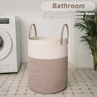 Large Woven Laundry Basket Hamper, 60L Cotton Rope Storage Bin