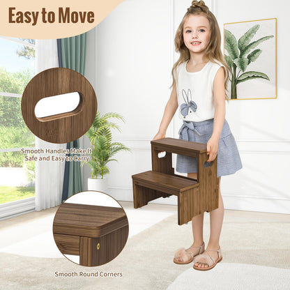 Aiowhy Two Step Stool for Adults and Kids, 450lbs Heavy Duty Step Stool, Bamboo Step Stool for High Beds, Portable Helper Step Stairs for Kids, for Kitchen, Bathroom, RV, Bedside Step Stool, Walnut