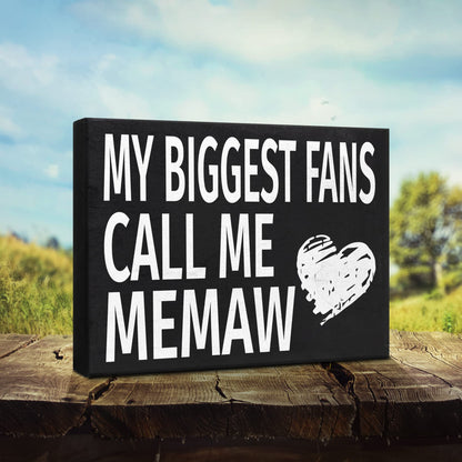 JennyGems 'My Biggest Fans Call Me Memaw' Wooden Sign - Gift for Memaw, Shelf Decor and Wall Hanging, Made in USA