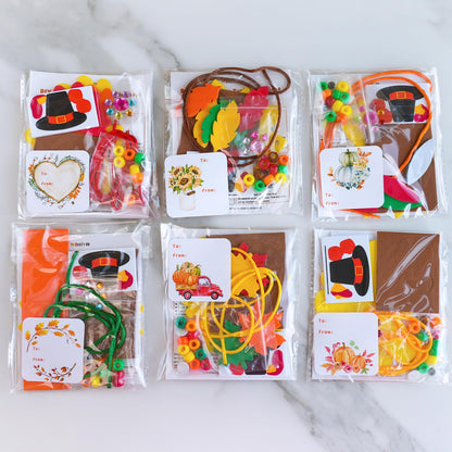 Winlyn 24 Sets Fall Craft Kits DIY Thanksgiving Turkey Necklaces Art Sets Autumn Maple Leaves Turkey Feathers Foam Thanksgiving Stickers for Kids Harvest Home Classroom Activities Party Favors