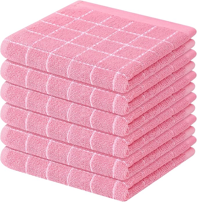 Mordimy 100% Cotton Terry Cloth Dish Cloths, Soft and Absorbent Checkered Dish