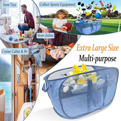 100L Collapsible Laundry Baskets 2 Pack, Extra Large Mesh Pop Up Laundry Hamper