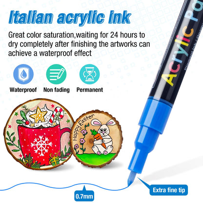 JR.WHITE Extra Fine Tip Acrylic Paint Pens Markers Set of 18: 0.7mm Fine Tip for Easter Eggs Decorating, Rock Painting, Glass, Wood, Ceramic – Easter Crafts, Scrapbooking Supplies, Drawing Art Crafts