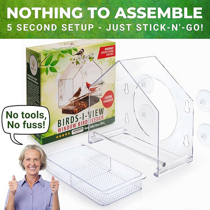 Nature Anywhere Window Bird Feeder - Transparent Acrylic Bird Feeders for Outdoors - Enhanced Suction Grip, Bird Watching for Cats, Easy-to-Clean, Outdoor Birdhouse Feeder (2 Units)