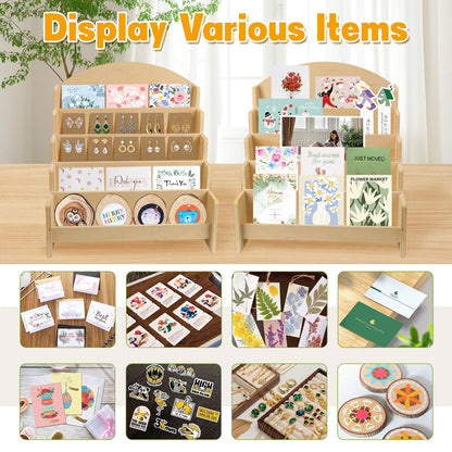 ZANAUWEKED Greeting Card Display Stand Holder,5-Tier Wooden Organizer Rack for Postcards ,Stickers, Bookmarks & Brochure Photos ,Tiered Display Stand for Retail Stores, Stationery Vendors