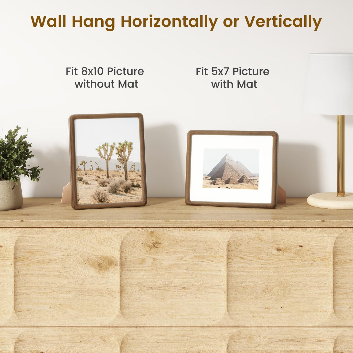 Acovy 8x10 Picture Frame, Natural Solid Walnut Wood Photo Collage Frame with HD Tempered Glass, Rounded Corner Wooden Frame 8 x 10 Matted to 5x7, Gallery Wall Frames for Art, Wall or Tabletop Display