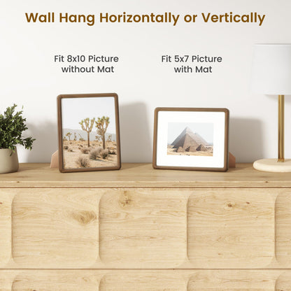 Acovy 8x10 Picture Frame, Natural Solid Walnut Wood Photo Collage Frame with HD Tempered Glass, Rounded Corner Wooden Frame 8 x 10 Matted to 5x7, Gallery Wall Frames for Art, Wall or Tabletop Display