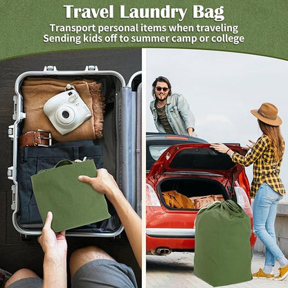 Canvas Laundry Bags with Handles & Square Base 13.8"Lx13.8"Wx27.6"H, Large
