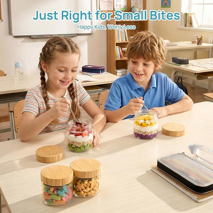 Vtopmart 8 Pack 10oz Glass Overnight Oats Containers with Bamboo Lids, Portable Wide Mouth Glass Jars Leak Proof, Reusable Food Storage Containers for Meal Prep, Jam, Sauce, Salad Dressing, and Snacks