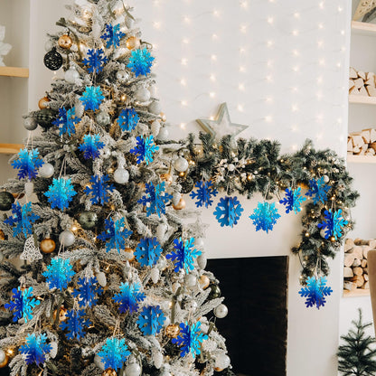 Chunful 48 Pcs Wooden Snowflake Ornaments DIY 3D Winter Snowflake for Crafts Bulk 24 Sets Unfinished Hanging Snowflakes Ornaments with Cord for Winter Party Decoration