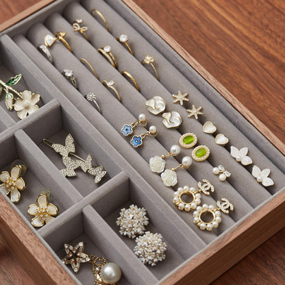 THFLSTR Black Walnut Jewelry Organizers and Storage,4 Layer Wooden Jewelry Boxes for Women,for Necklaces Ring Earring (4 Layer)