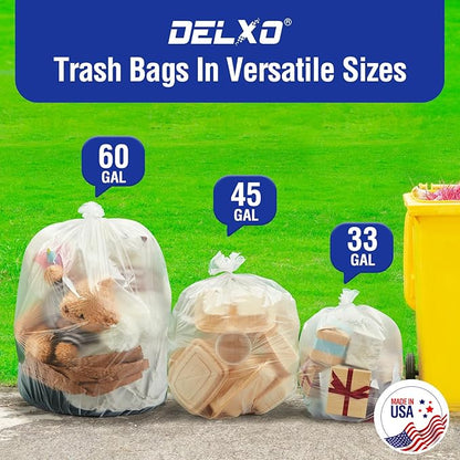 Delxo 30-33 Gallon Clear Trash Bags, Durable & Puncture-Resistant Plastic
