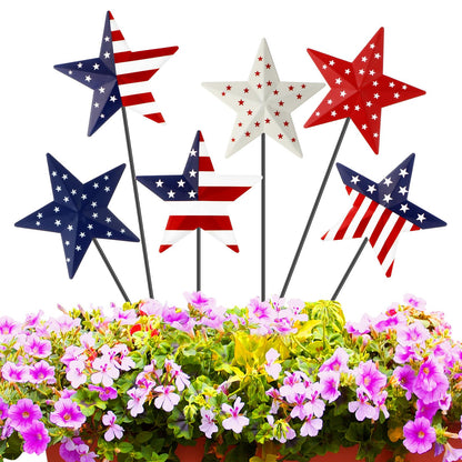 Pickmesh 6 Pcs 12" H 4th of July Outdoor Decor Patriotic Metal Yard Sign Star Red White Blue Garden Stake USA Flag American Yard Sign for Memorial Day Independence Day Decoration