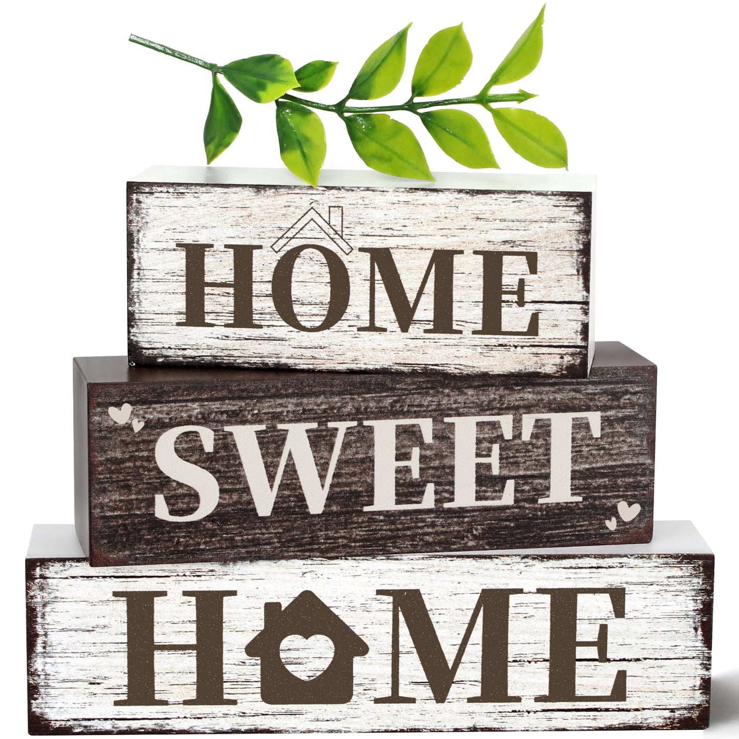 4 Pcs Home Farmhouse Wooden Tiered Tray Decor, Eucalyptus Leaves Retro Rustic Table Centerpiece Decorations Gifts for Home Kitchen Mantel Table Shelf Office