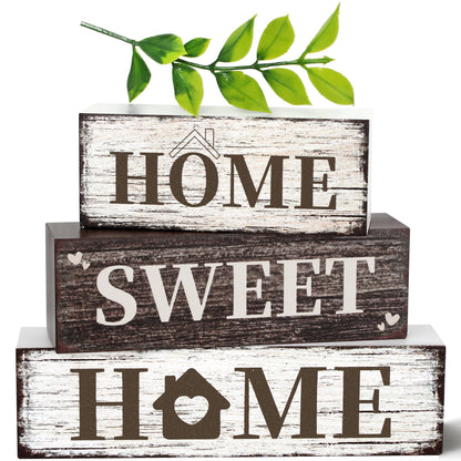 4 Pcs Home Farmhouse Wooden Tiered Tray Decor, Eucalyptus Leaves Retro Rustic Table Centerpiece Decorations Gifts for Home Kitchen Mantel Table Shelf Office