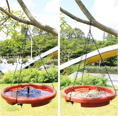 AISITIN 15" Hanging Bird Bath with Solar Fountain, Outdoor Hanging Bird Bath Bowl with 3-Tier Steps, Solar Powered Water Fountain for Bird Bath, Feeder, Drinking, Garden Patio Lawn Backyard