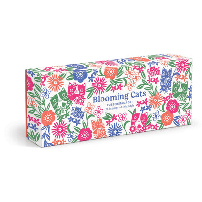Galison Blooming Cats – Rubber Stamp Set Includes 4 Beautiful Colored Ink Pads and 11 Unique Cat Themed Wooden Stamp Blocks