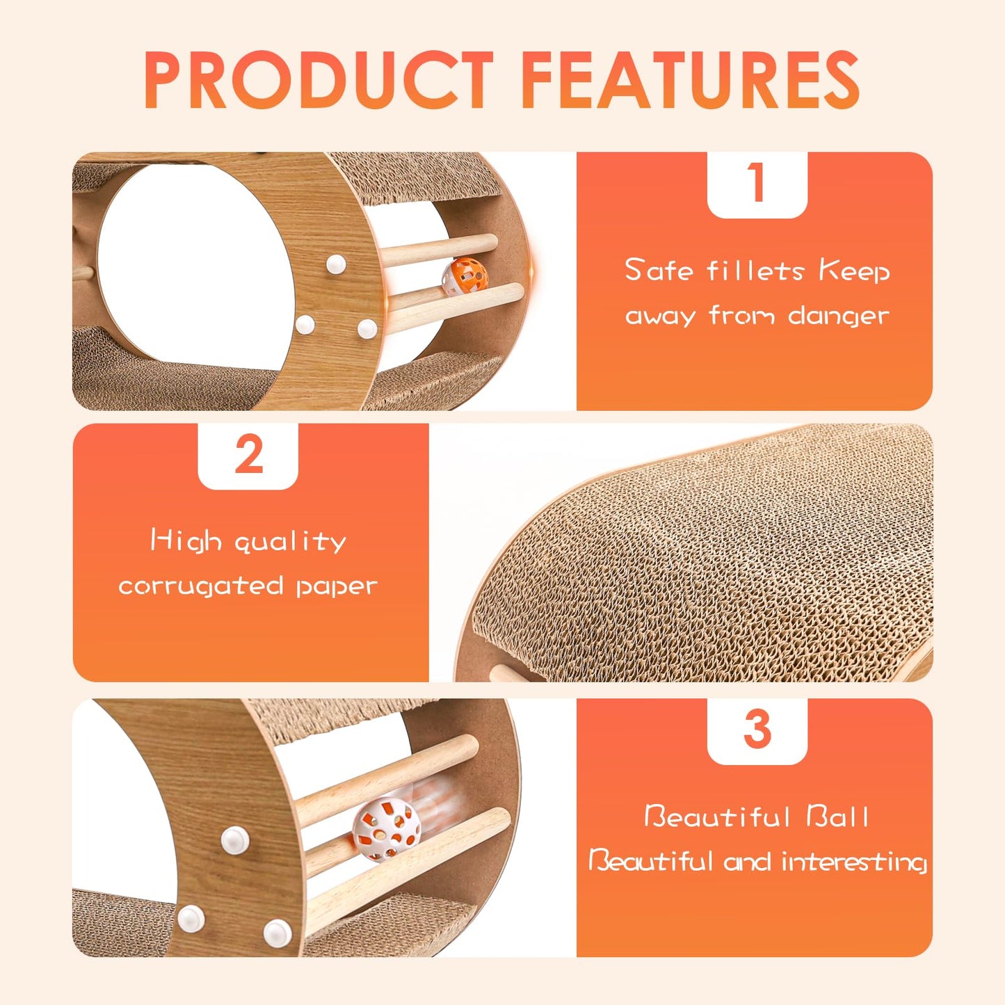 Large Cat Scratcher Bed with Ball Toy - Cat Scratching Cardboard,100% Recycled Paper Cat Scratchers for Indoor Cats and Kitten, Chemical-Free Materials Cat Scratcher Lounge - Cat Scratch Pad