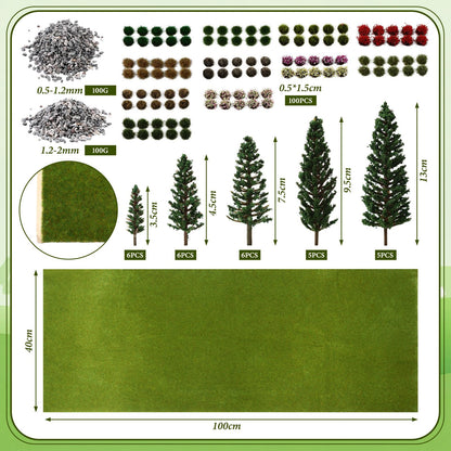 Ceenna 143 Pcs Miniature Model Trees Scenery Landscaping Kit Include Diorama Trees Artificial Grass Mat Pebbles Ho Scale Train Accessories for DIY Crafts Project Building Model Scenery Landscape