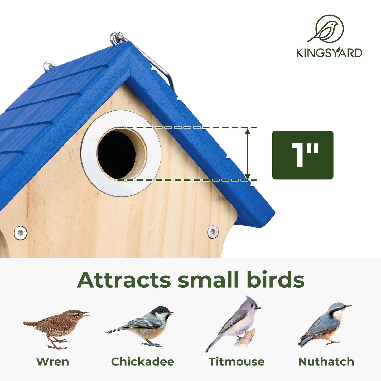 Kingsyard Wooden Wren House with Predator Guard, Bird Nesting for Outdoor, Garden Patio Nest Box Birdhouse for Wild Bird Watching, Royal Blue