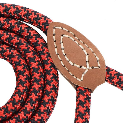Mile High Life | Mountain Climbing Dog Rope Leash with Heavy Duty Metal Sturdy Clasp | Genuine Leather Tailored Connection with Strong Stitches (Red Black, 72 Inch (Pack of 1))