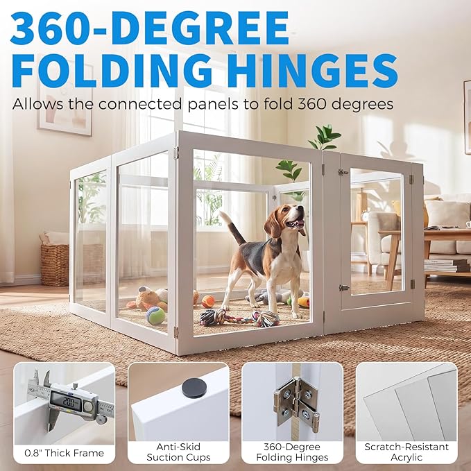 Heavy Duty Clear Acrylic Dog Playpen for Small/Medium Pets – 32" High Clear Pet Pen with Sturdy Metal Frame, Walk-in Kennel, Expandable Indoor & Outdoor Pet Play Yard