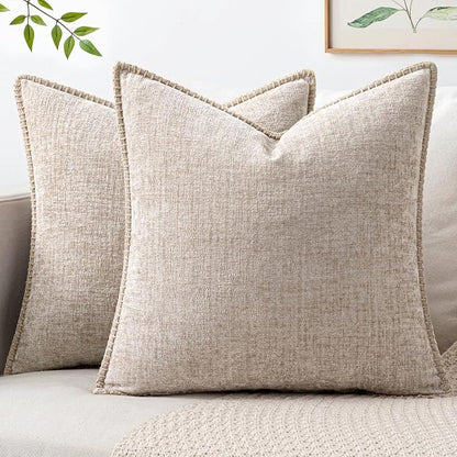 MIULEE Pack of 2 Couch Throw Pillow Covers 18x18 Inch Taupe Farmhouse Decorative Pillow Covers with Stitched Edge Tan Soft Chenille Solid Dyed Pillow Covers for Sofa Bed Living Room