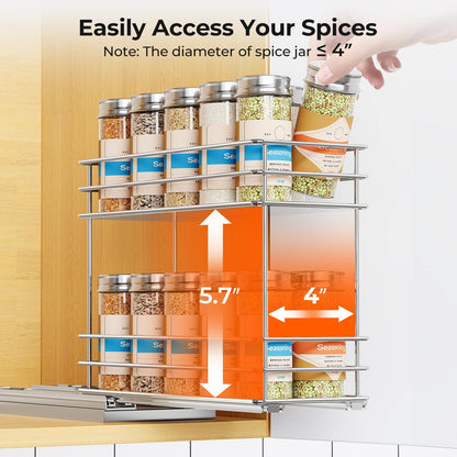Pull Out Spice Rack Organizer for Cabinet, Slide Out Spice Racks, Easy to Install, 2.1''Wx10.35''Dx8.26''H, 3 Drawers 2 Tiers(Black)