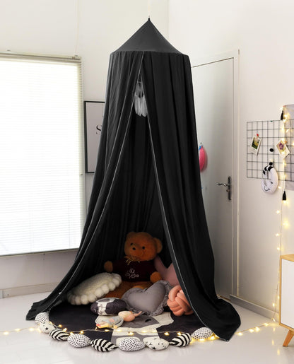 KGanBNHH Bed Canopy for Boys Girls,Crib Canopy Curtains,Extra Large Dome Mosquito Net Reading Nook Canopy for Kids Boys Twin Full Queen Size Bed,Fire Retardant Fabric (Black)