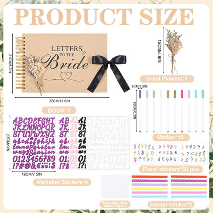 12.6 x 8.3 Inch Letters to The Bride Scrapbook Wedding Memory Book Photo Album Kit with Pens Tapes Flower and Stickers 40 Pages Bridal DIY Blank Paper Scrapbook Hardcover for Lover Friend Kid Wedding