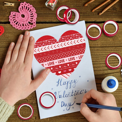 Whaline 12 Rolls Valentine Washi Tape Red Heart Love Masking Tape Sticker Assorted Design Valentine Washi Tape for Wedding Scrapbook DIY Craft Gift Wrapping, 0.6in x 16.4ft