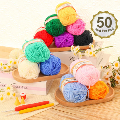 XSEINO Crochet Kit with Step-by-Step Video Tutorials，Premium Bundle Includes 12 Roll x50Yard Acrylic Yarn Balls, 12 Crochet Hooks, Crochet Bag and All Accessories Kit, Crochet Kit for Beginners
