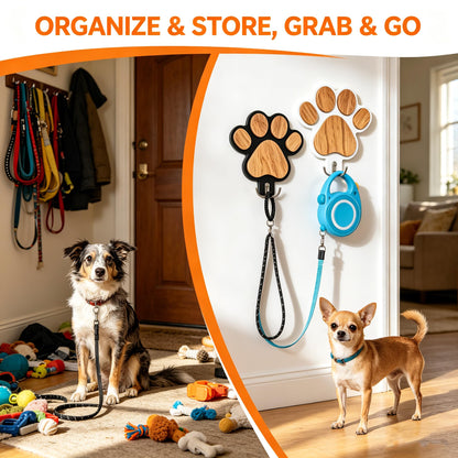 Chwsssgy 2PC 3D Wooden Dog Paw Leash Holder for Wall, Set of 2 Rustic Dog Harness & Key Organizer, Decorative Pet Paw Hooks for Leashes, Collars & Coats, Ideal Pet Lover Gift for Entryway & Mudroom