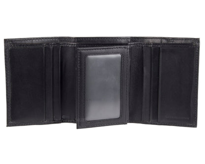 Kenneth Cole Reaction Men's Wallet - RFID Genuine Leather Slim Trifold with ID Window and Card Slots, Black Plaque