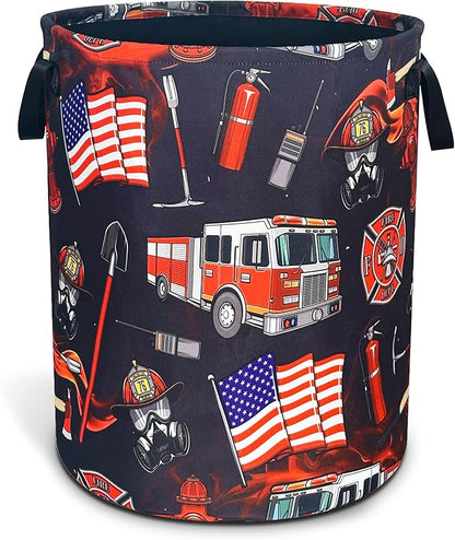 Fire Truck Fireman Laundry Basket Firefighters Oxford Cloth Laundry Hamper