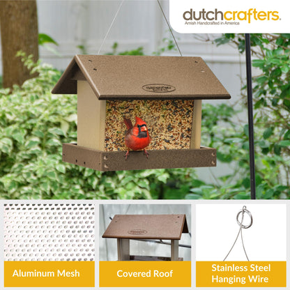 DutchCrafters Poly Hanging Hopper Bird Feeder, Large Hanging Bird Feeder for Outside, Outdoors - Amish American Made (Tudor Brown & Weatherwood)
