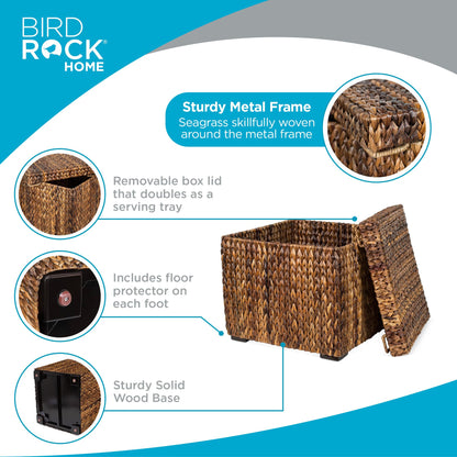 BIRDROCK HOME Woven Storage Cube - Abaca Seagrass Decorative Ottoman - Living Room Side Table - Store Blankets Pillows Magazines Books Remotes