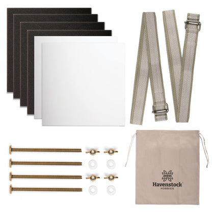 Flower Press Expansion & Accessory Kit (Press not included) - Extra Long Bolts, Silicone Washers, Travel Straps, Foam, Dessicant Boards, & Storage Bag - Professional Flower Pressing Accessories Set