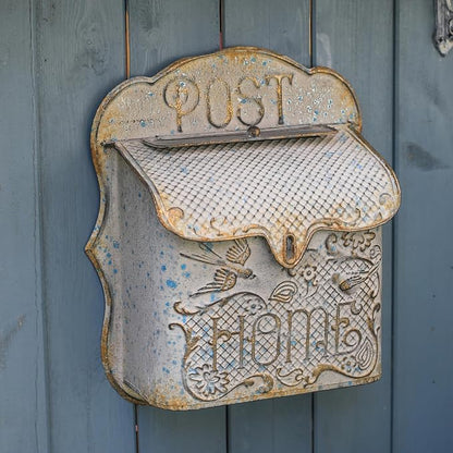 BIG FORTUNE Wall Mount Mailbox for House Outside Vintage Metal Door Mailbox Antique Style Nostalgic Charm Home Decor Garden Vintage English Cottage Decor Flower Patter (Grey)