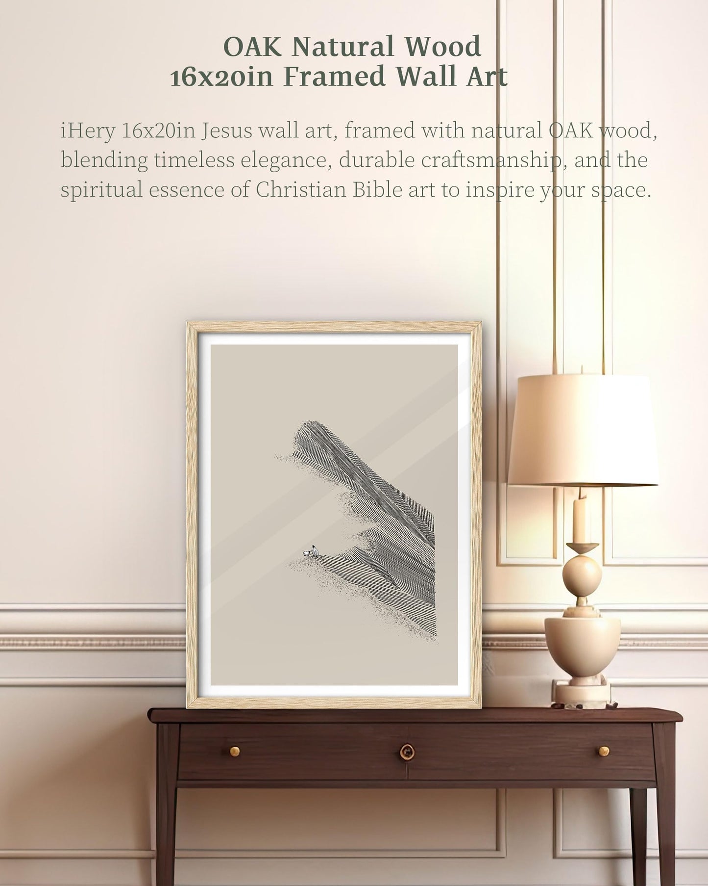iHery Natural OAK Wood Jesus and Peter Walk on Water Framed Wall Art, 12x16 in Modern Sketch Bible Verses Canvas Art Decor, Beige Logs Boho Scripture 1Pack for Living Room Bedroom