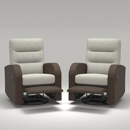 LayinSun Oversized Wicker Outdoor Swivel Glider Recliner with Adjustable Backrest & Footrest, Patio Reclining Lounge Chair - Set of 2