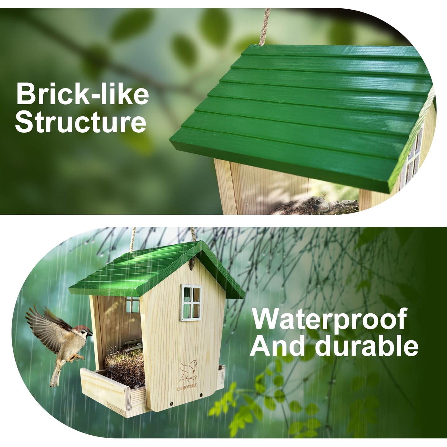 Bird Feeder Handcrafted Wood,Squirrel Proof Wild Bird Feeders for Outdoors Hanging Solid Wood Pine,Backyard Birding & Wildlife (Bird Feeder-A)