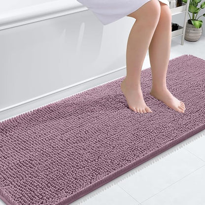 OLANLY Bathroom Runner Rugs 70x24, Soft Absorbent Chenille Bath Rugs, Rubber Backing Quick Dry, Machine Washable Long Bath Mats for Bathroom Floor, Tub and Shower, Home Decor Accessories, Deep Plum