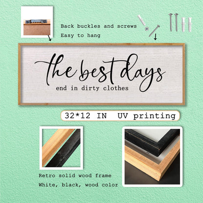 LuZhiQiang Funny Laundry Wall Decor The Best Days End in Dirtiest Clothes 32"×12" Humor Quotes Signs for Laundry Room Bathroom Restroom Large Rustic Farmhouse Wooden Framed Wall Hanging Art (Wood)