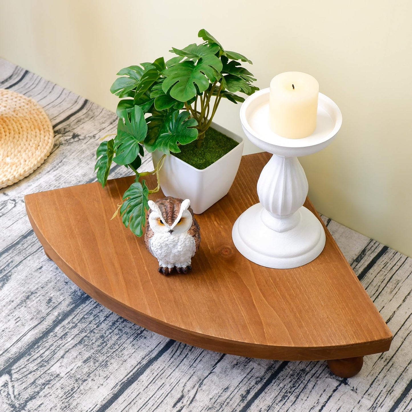 Corner Counter Wood Shelf, Rustic Pedestal Stand, Farmhouse Corner Shelves Stand, Tray Riser for Coffee Bar, Bathroom Countertop Organizer Corner, Centerpiece Display Riser for Kitchen (Wooden)